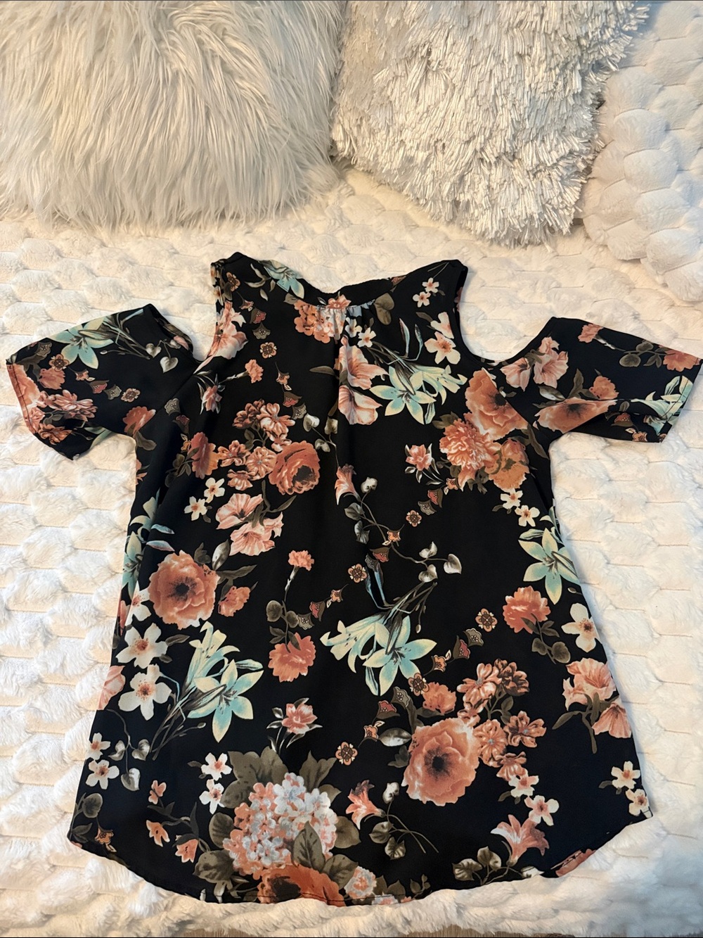 Sienna Sky Black Floral Cold-Shoulder Top